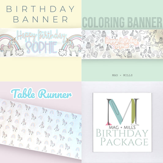 Birthday Banner + Coloring Banner + Table Runner Bundle