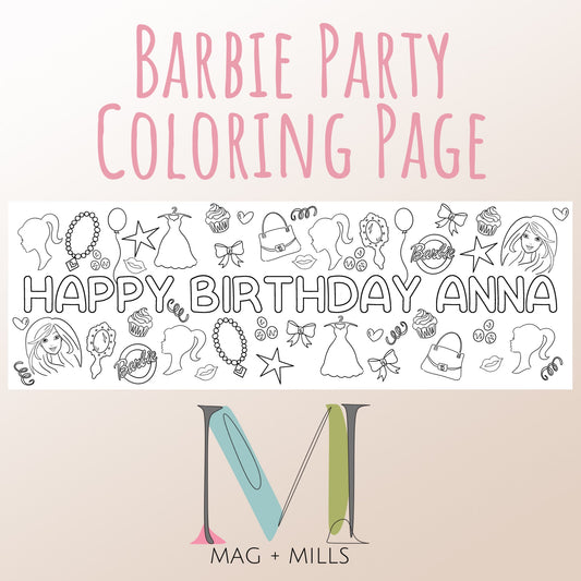 Barbie Party Coloring Banner